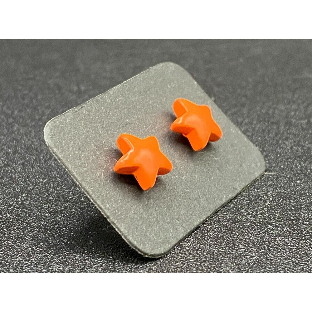 Orange Enamel Star Stud Earrings - Picture 3 of 3